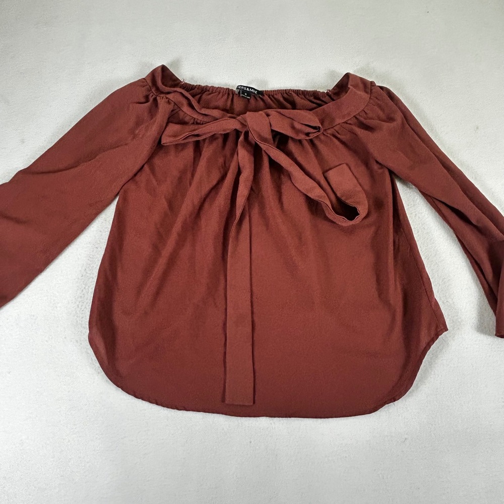 Hers & Mine Womens Rust Brown Off Shoulder Tie Front Bell Sleeve Blouse T7735 S